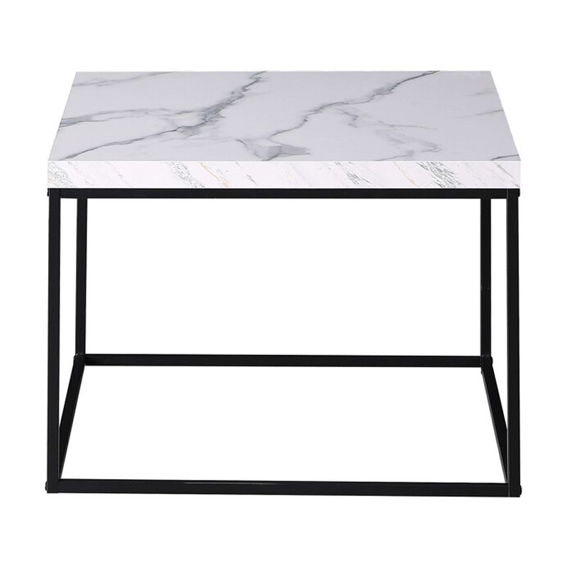 Konferenčný stolík 60x60cm, MDF biely mramor, čierna podnož
