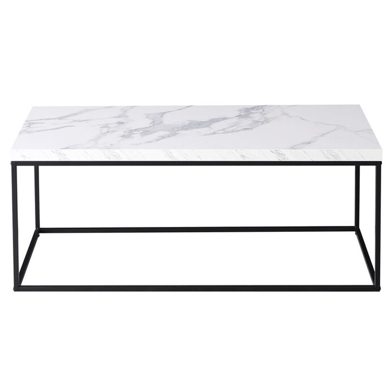 Konferenčný stolík 110x60cm, MDF biely mramor, čierna podnož