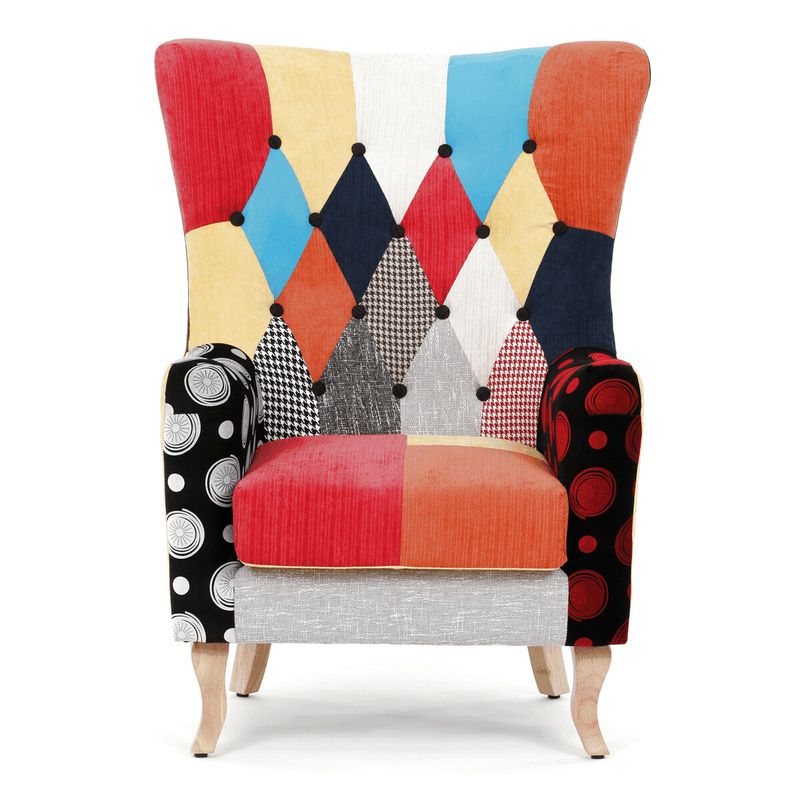 Kreslo ušiak, viacfarebná látka, patchwork