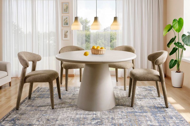 Moderný okrúhly jedálenský stôl z MDF dosky, 120cm, svetlá sivá