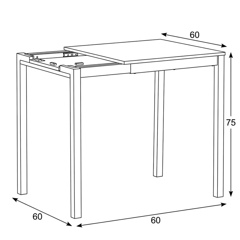 Rozkladací jedálenský stôl, travertin, 60–90 cm, s kovovými nohami