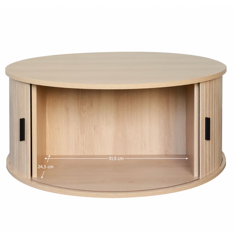 Okrúhly konferenčný stolík, dub, 80 cm, s úložným priestorom
