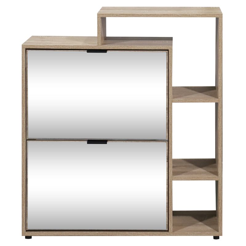 Výklopný dvojradový botník, 80cm, so zrkadlom, dub sonoma