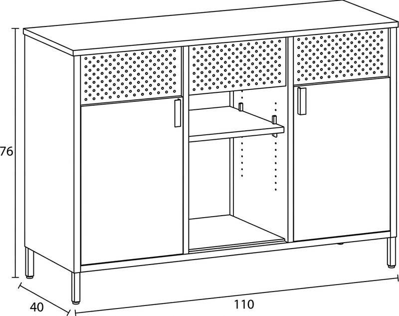 Moderná kovová komoda, biela s MDF doskou, 110 cm