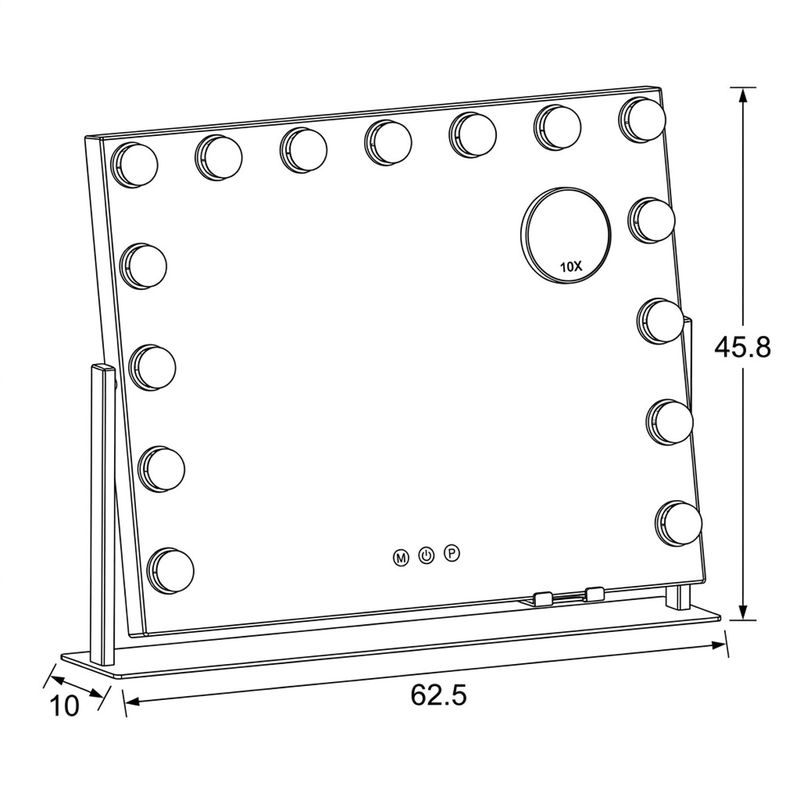 Kozmetické zrkadlo s LED osvetlením, biele, 62,5 × 45,8 cm