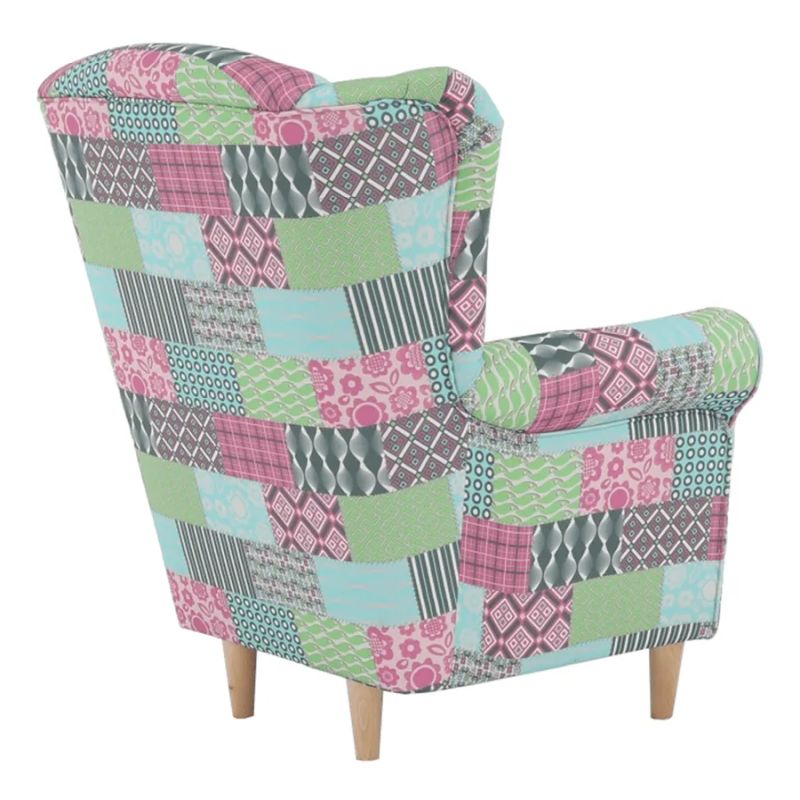 Kreslo ušiak, látka patchwork M1