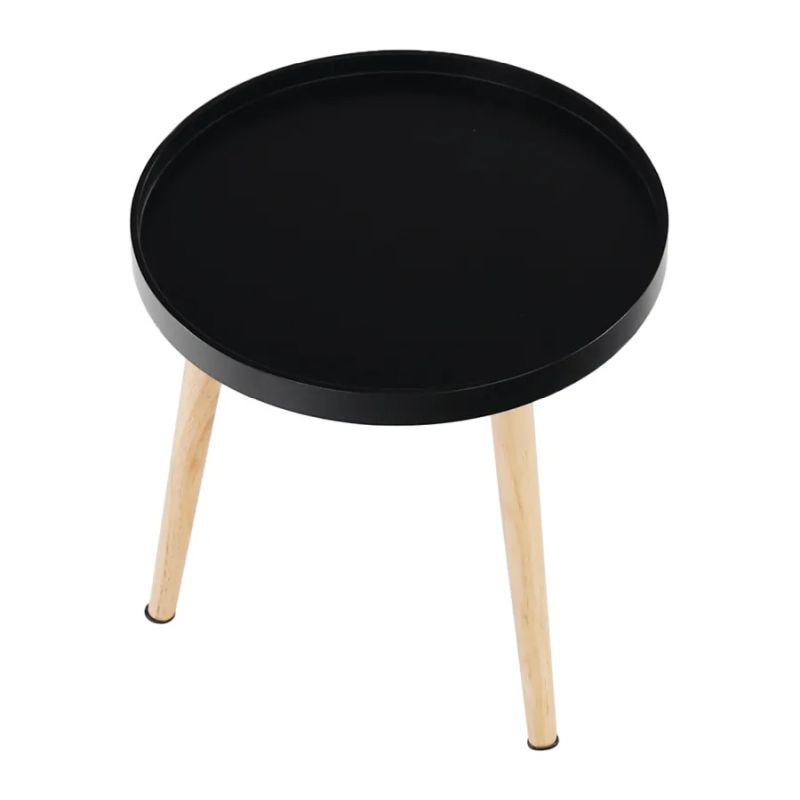 Okrúhly príručný stolík z MDF, čierna/prírodná