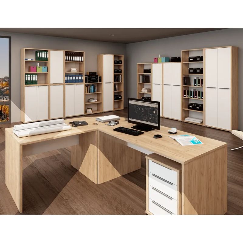 Moderný PC stôl z kvalitnej DTD, dub artisan/biela, 100cm