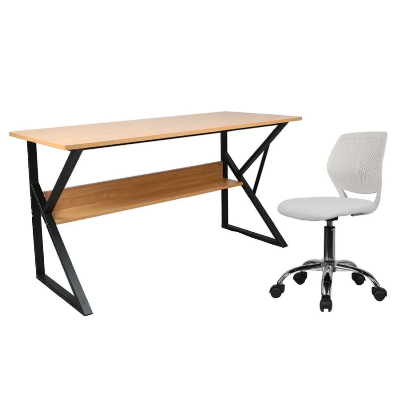 Písací stôl s policou, buk/čierna, 140 cm