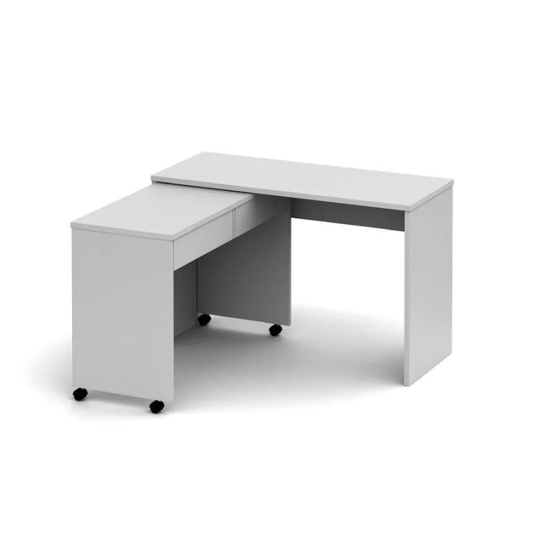 Rozkladací moderný PC stôl so šuplíkmi, biely