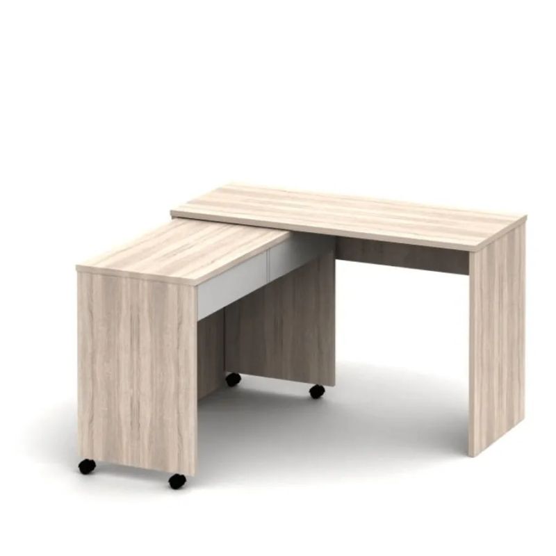 Rozkladací moderný PC stôl so šuplíkmi, dub sonoma/biely