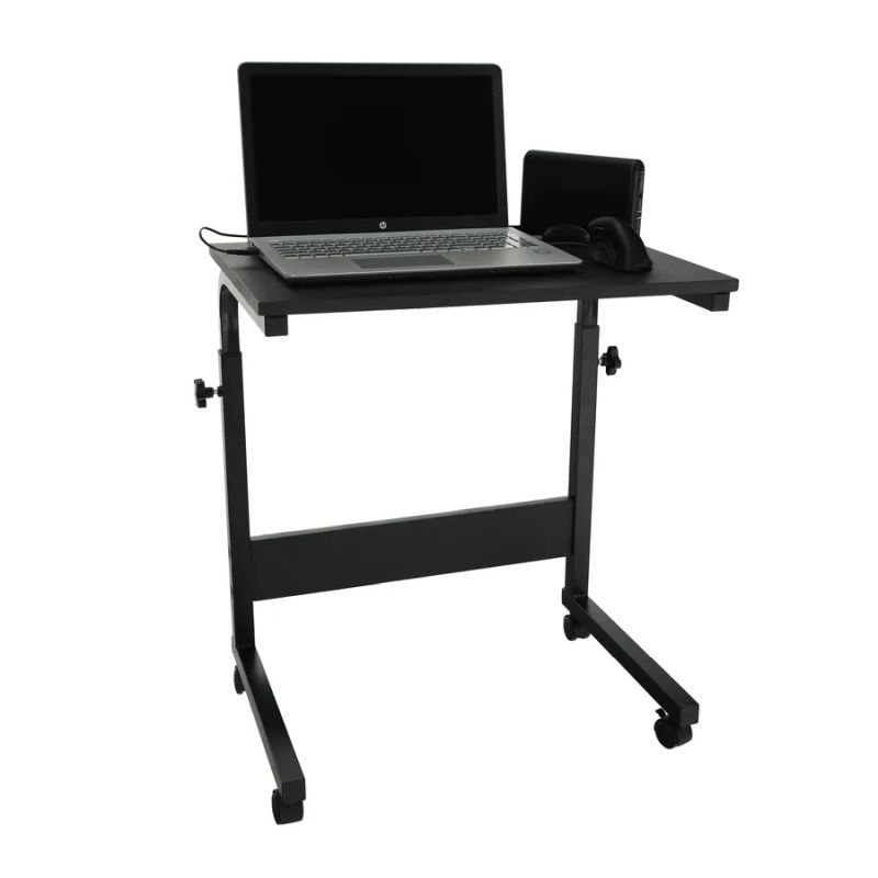 PC stôl s kolieskami a nastaviteľnou výškou, čierny