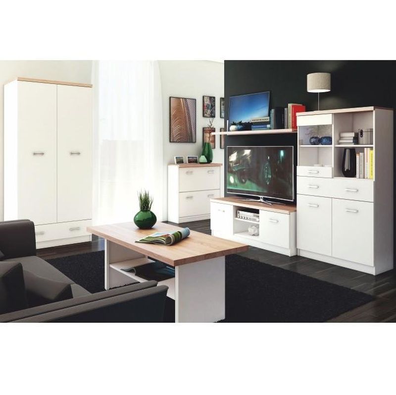 Dokonalý RTV stolík, biela-dub sonoma, woodline krem