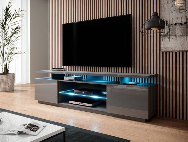 Modernistický RTV stolík 180 2D, grafit lesk-grafit lesk