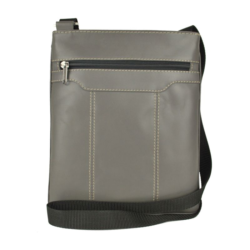 Crossbody kožená taška s dekoračným prešívaním v šedej farbe