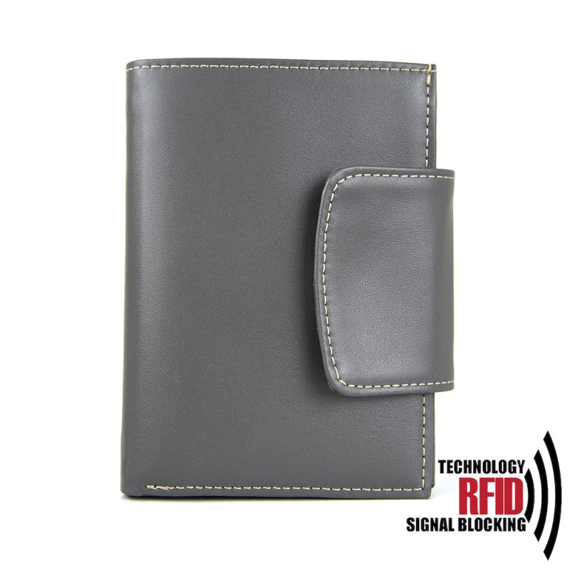 Kožená RFID peňaženka vybavená blokáciou RFID-NFC, šedá farba 8211