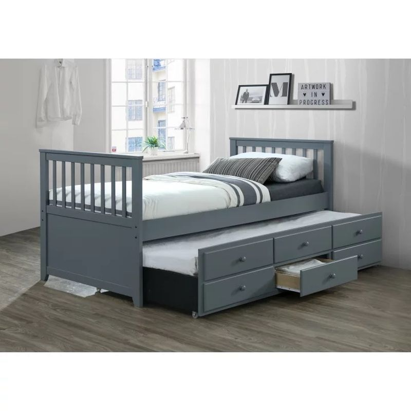 Posteľ s prístelkou, 90x200, sivá