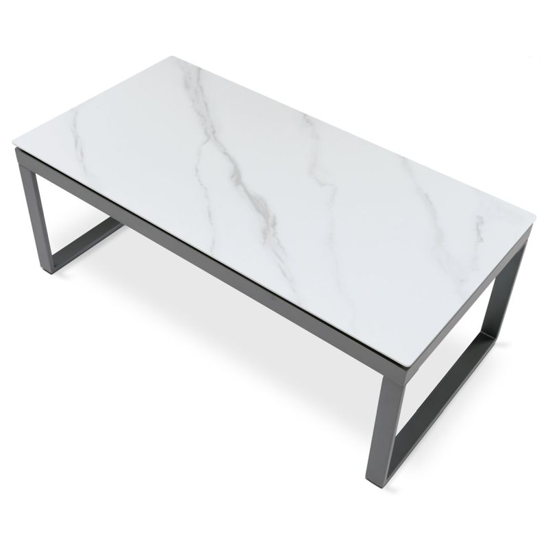 Konferenčný stolík 120x60, biely mramor, nohy šedý kov
