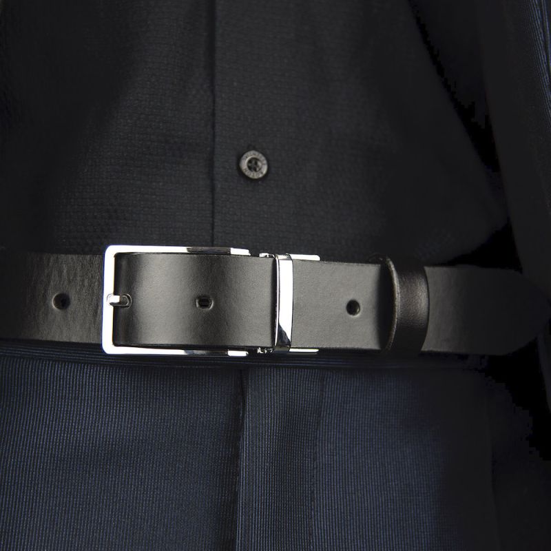 Kožený opasok MODERN SILVER, šírka 3.3cm - Čierna
