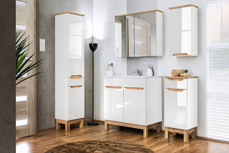 Kúpeľňová skrinka 840 biela/biely vysoký lesk