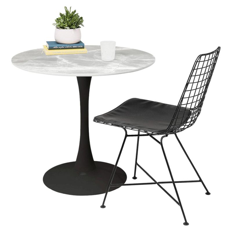Jedálenský stôl okrúhly, sivý mramor, čierny kov, priemer 90 cm