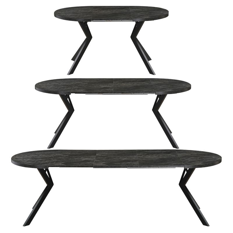 Okrúhly jedálenský rozkladací stôl, 100cm, betón tmavý, čierny