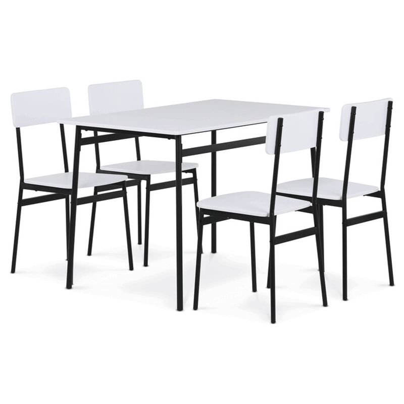 Jedálenský set 1+4, MDF biely s čiernou kovovou podnožou