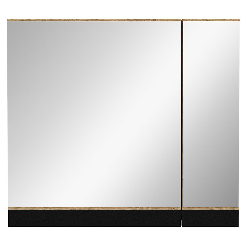 Kúpeľňová závesná skrinka so zrkadlom, 80cm, dub zlatý, čierna