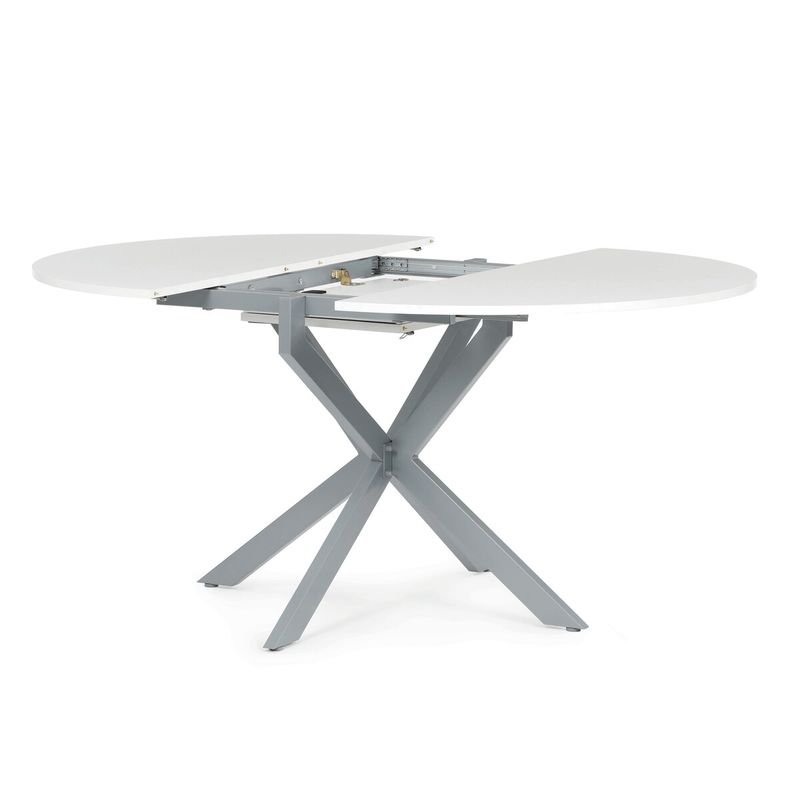 Rozkladací jedálenský stôl, biely, 120–160cm, s kovovou podnožou