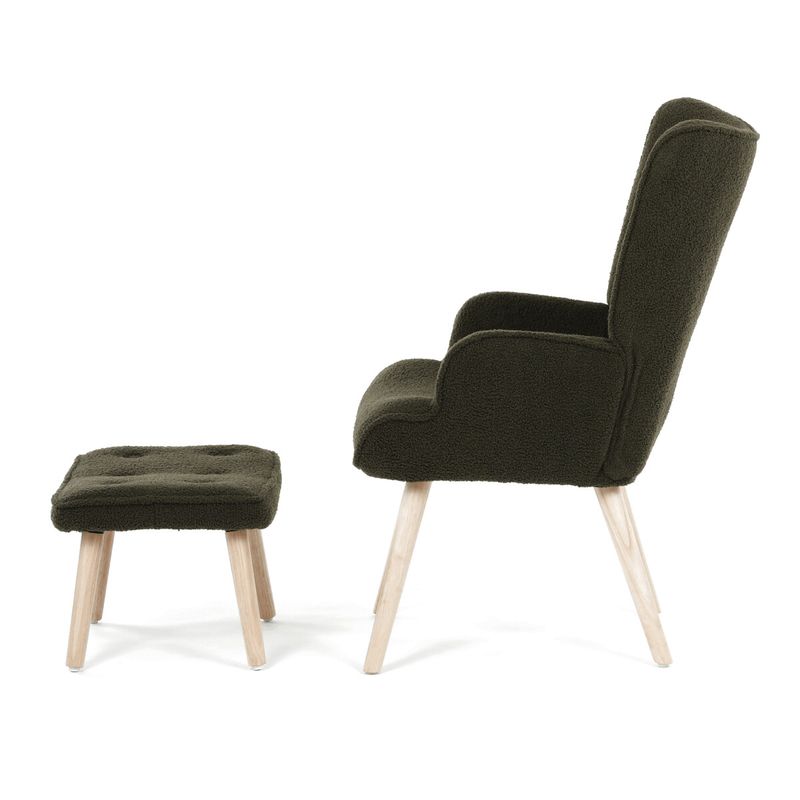 Relaxačné kreslo, ušiak, s taburetom, zelená bouclé látka