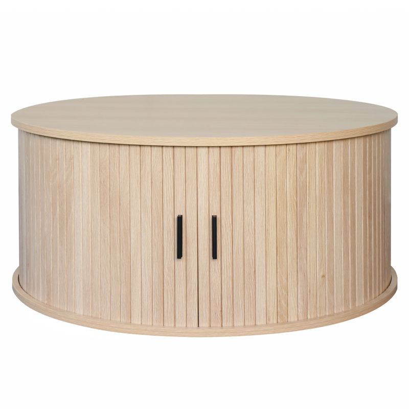 Okrúhly konferenčný stolík, dub, 80 cm, s úložným priestorom