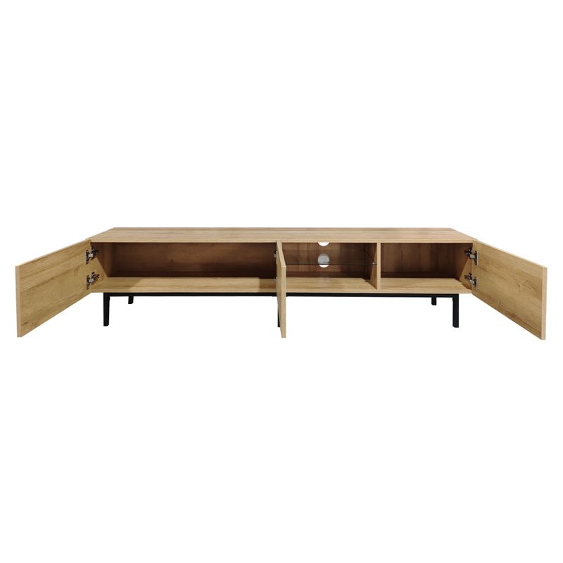 Moderný TV stolík, dub, čierny, 175cm, s kovovými nožičkami