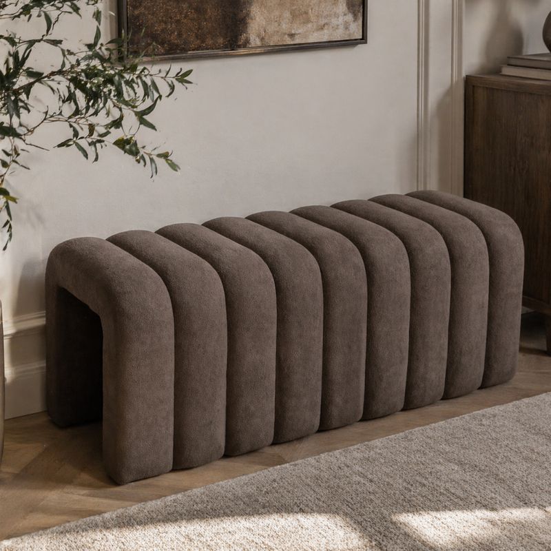 Moderná dizajnová lavica, 95 cm, hnedá látka