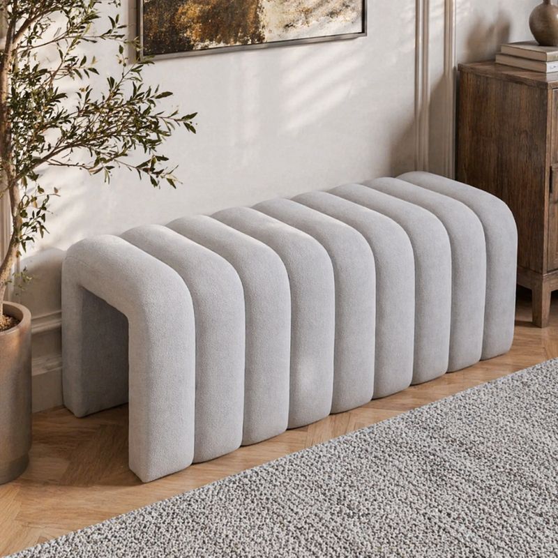 Moderná dizajnová lavica, 95 cm, sivá látka