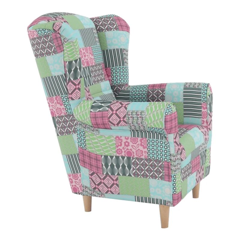 Kreslo ušiak, látka patchwork M1