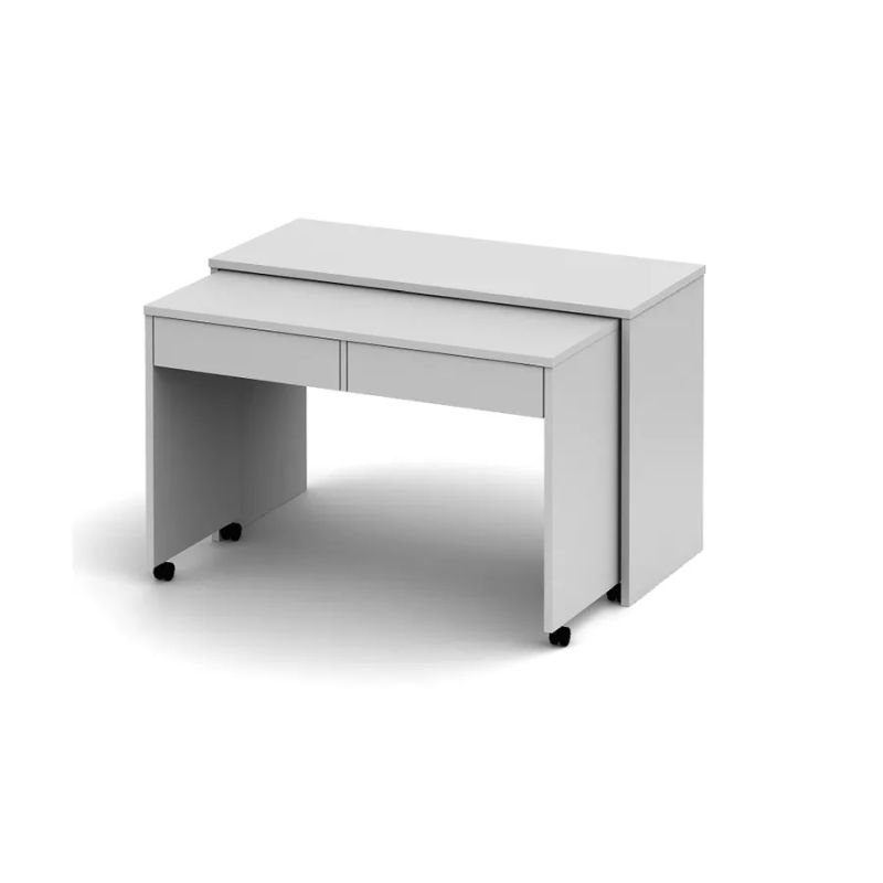 Rozkladací moderný PC stôl so šuplíkmi, biely