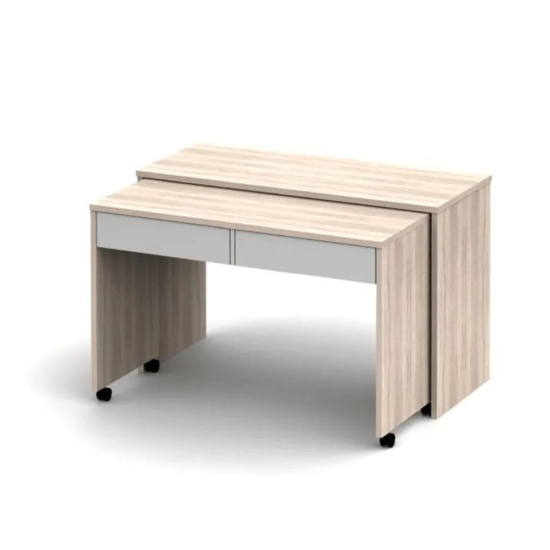 Rozkladací moderný PC stôl so šuplíkmi, dub sonoma/biely