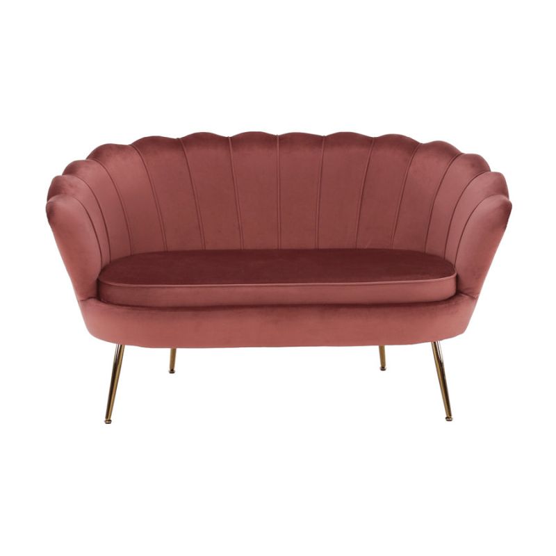 Lavica v štýle Art-deco, ružová Velvet látka-gold chróm-zlatý