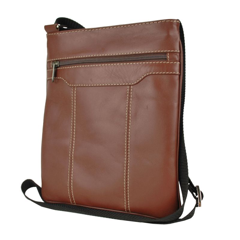 Crossbody kožená taška s dekoračným prešívaním v hnedej farbe