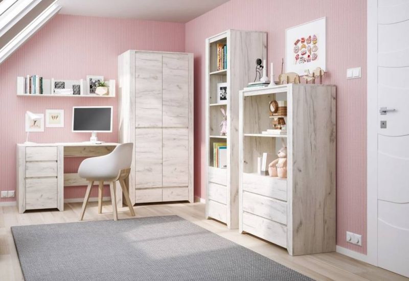 Komoda s piatimi zásuvkami a jednými dvierkami dub white craft