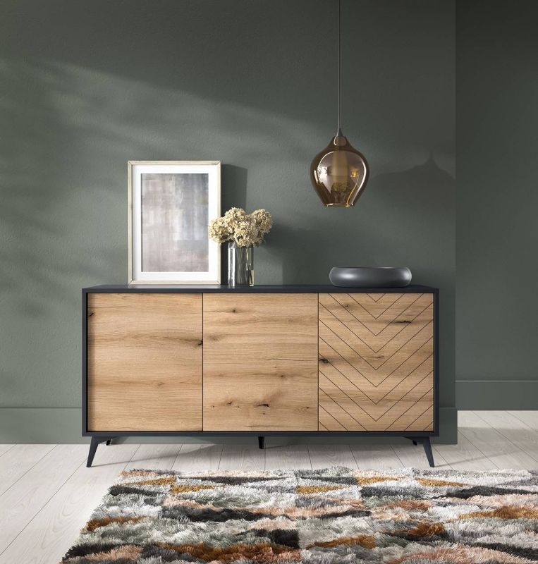 Elegantná moderná komoda K154 čierna-dub evoke