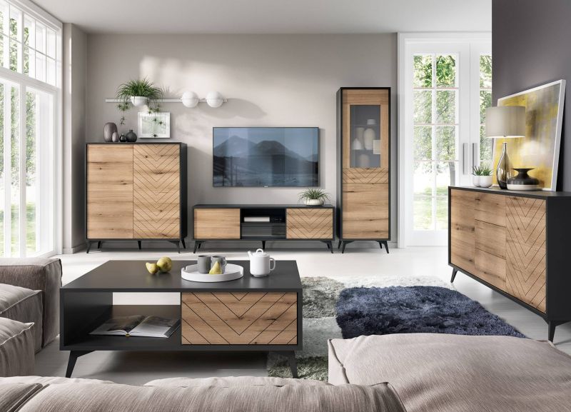 Elegantná moderná komoda KD104 čierna-dub evoke