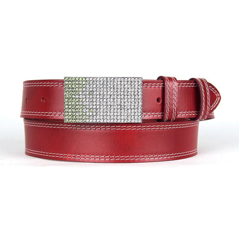 Unikátny bordový opasok z pravej kože SWAROVSKI GREEN– ručná výroba na Slovensku