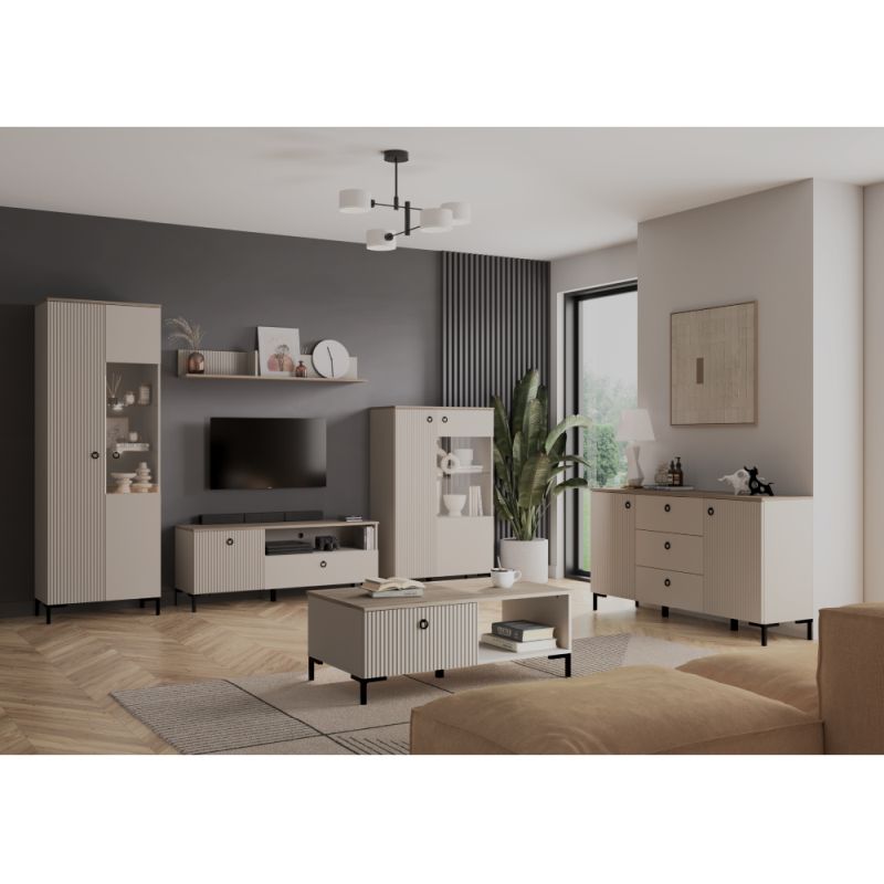 Komoda 1D3S, sivohnedá Taupe, dub silverjack, kombinovaná