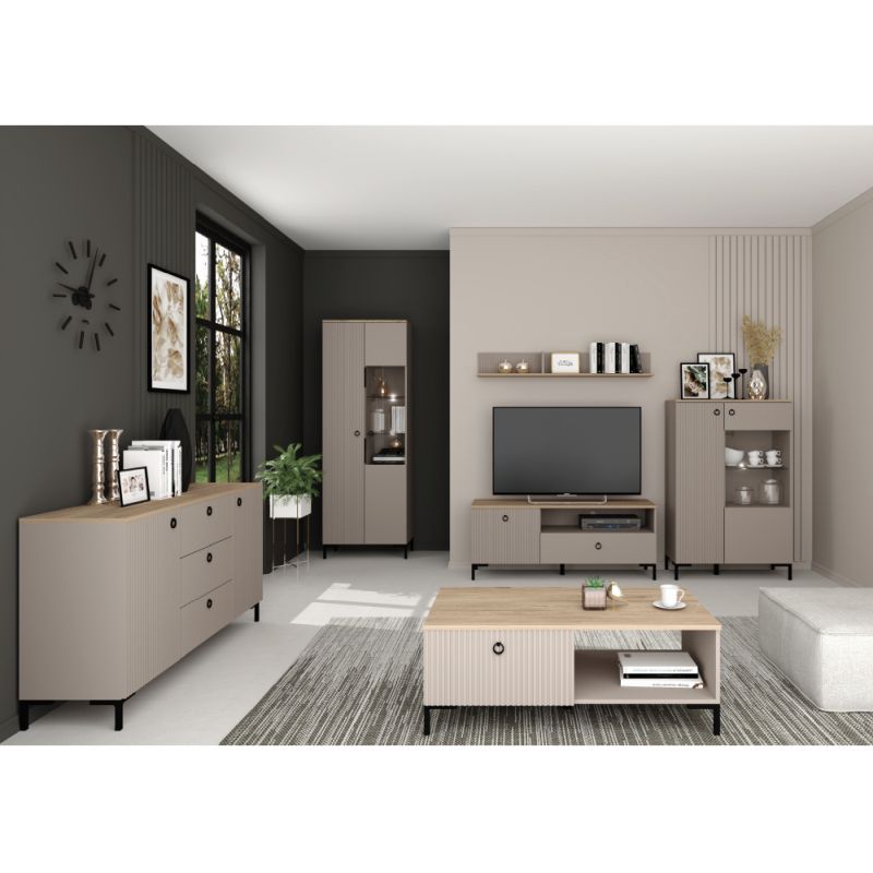 Komoda 2D3S, sivohnedá Taupe, dub silverjack, kombinovaná