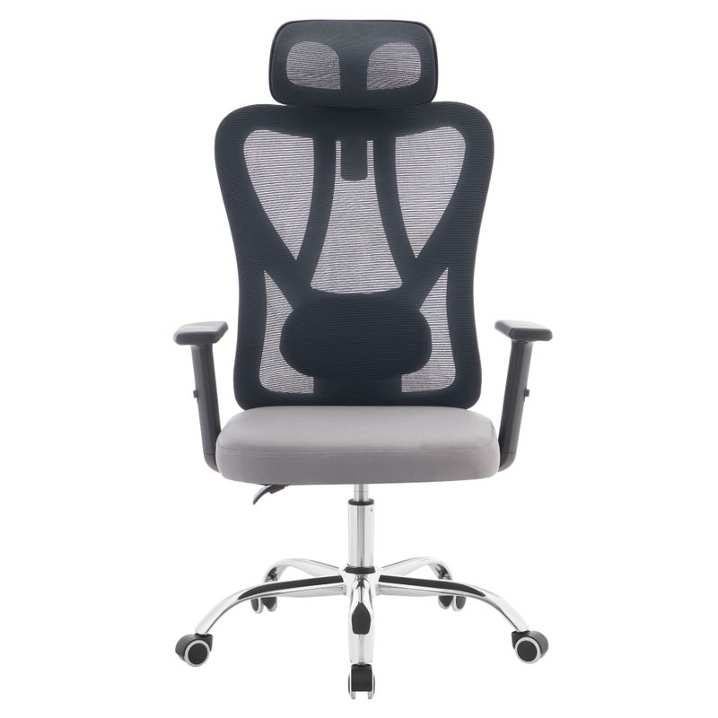 Ergonomické kancelárske kreslo, svetlosivé s tmavosivou sieťovinou a chrómovou podstavou