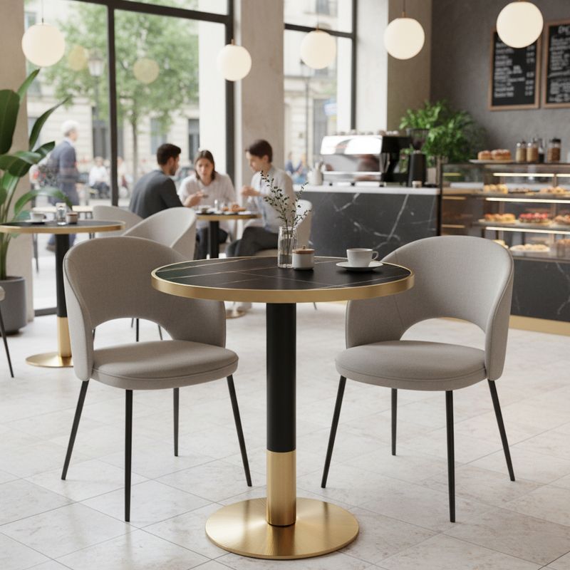Jedálenský bistro stôl, 80x80, čierny mramor so zlatou podstavou