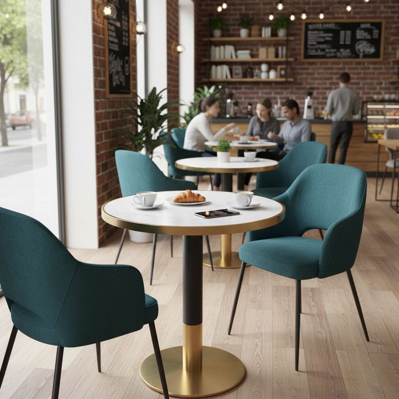 Jedálenský bistro stôl, 80x80, biely mramor so zlatou podstavou