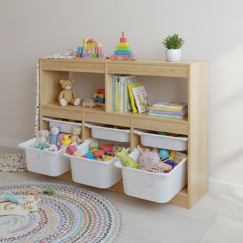 Organizér s úložnými boxami, DTD dub, plast biely