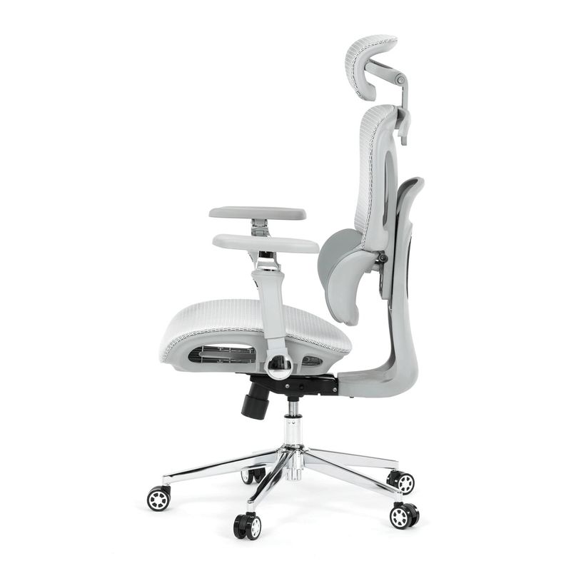 Ergonomická kancelárska stolička, sivá, sieťované operadlo a 5D podrúčky